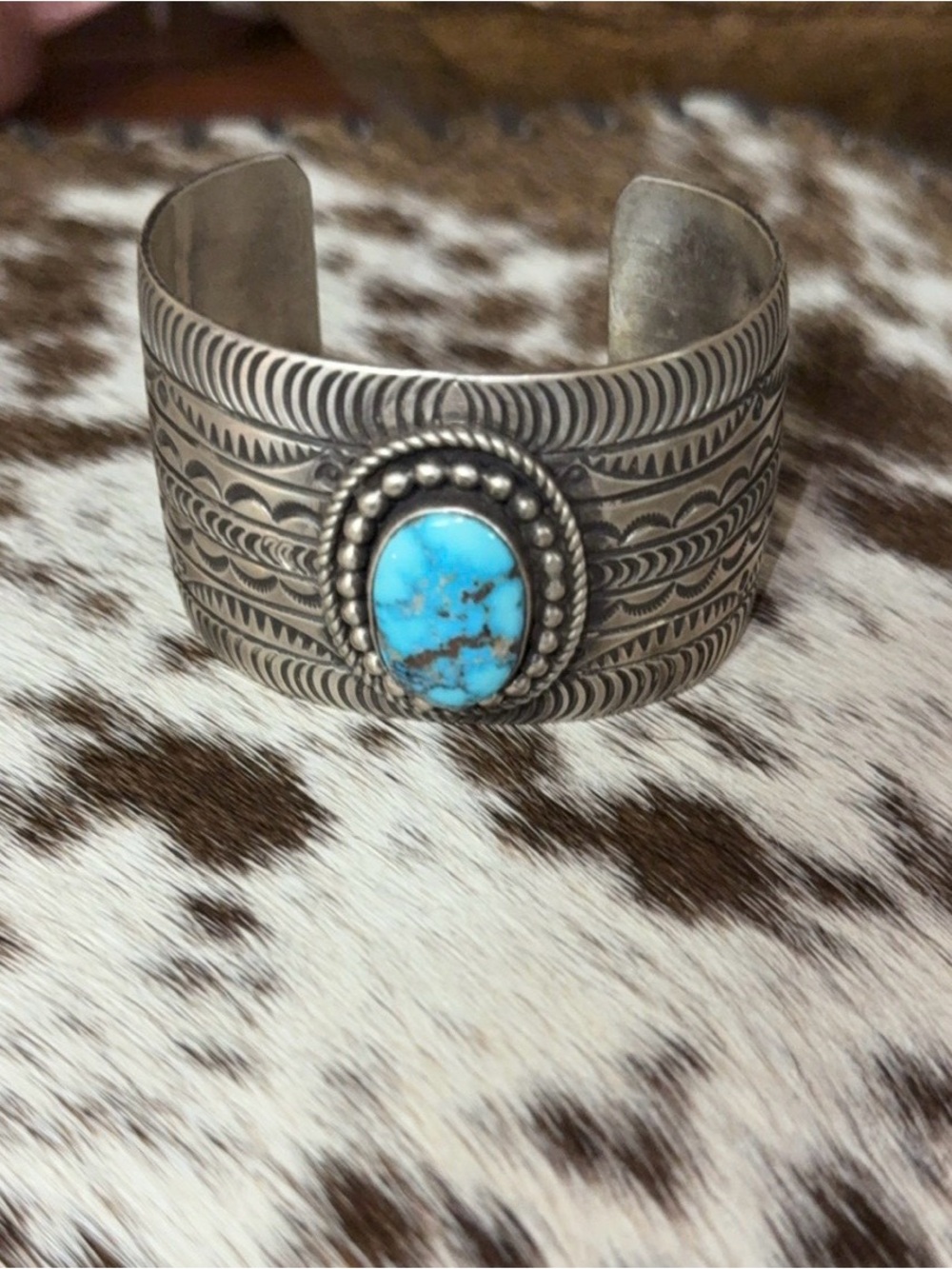 Native American Sterling Silver & Turquoise Cuff by Alex Sanchez